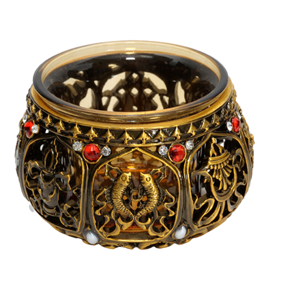 八吉祥古銅玻璃燭臺【十方】128479