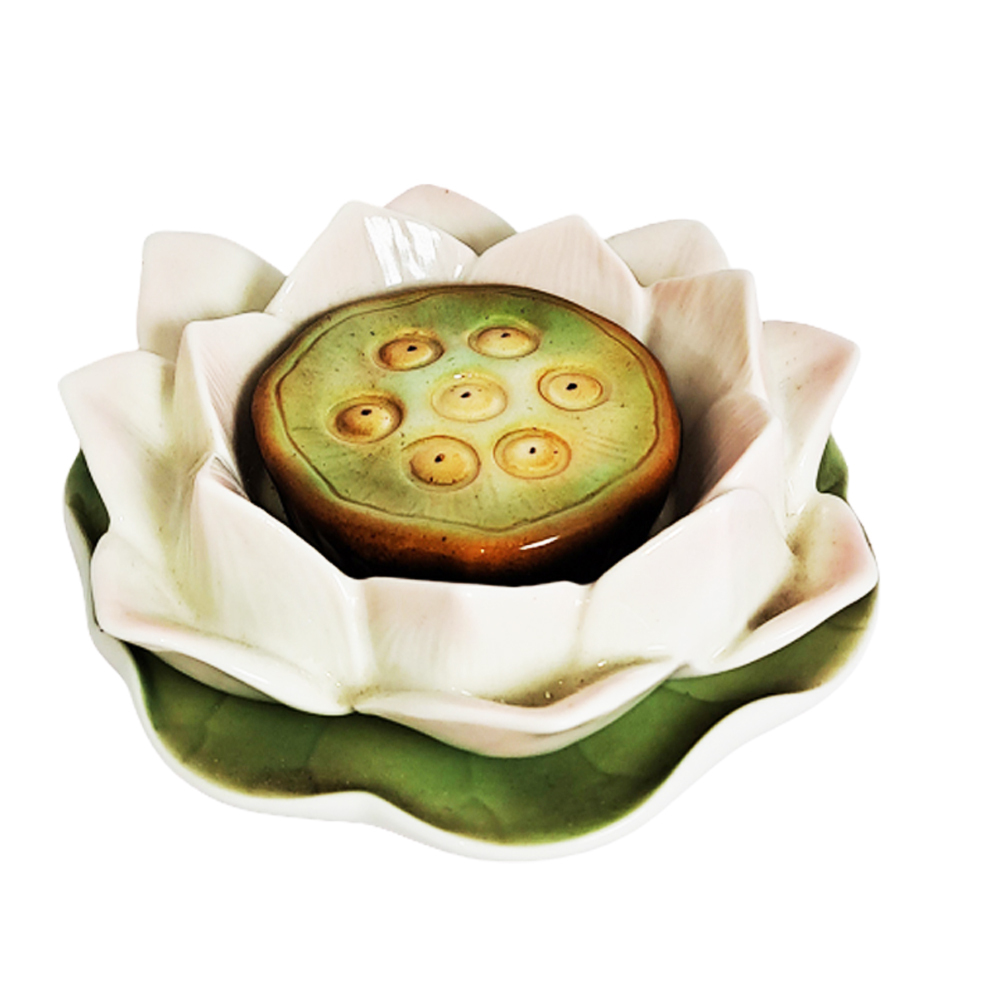 典雅蓮花瓷座 13.5*高5.5公分【十方】146986