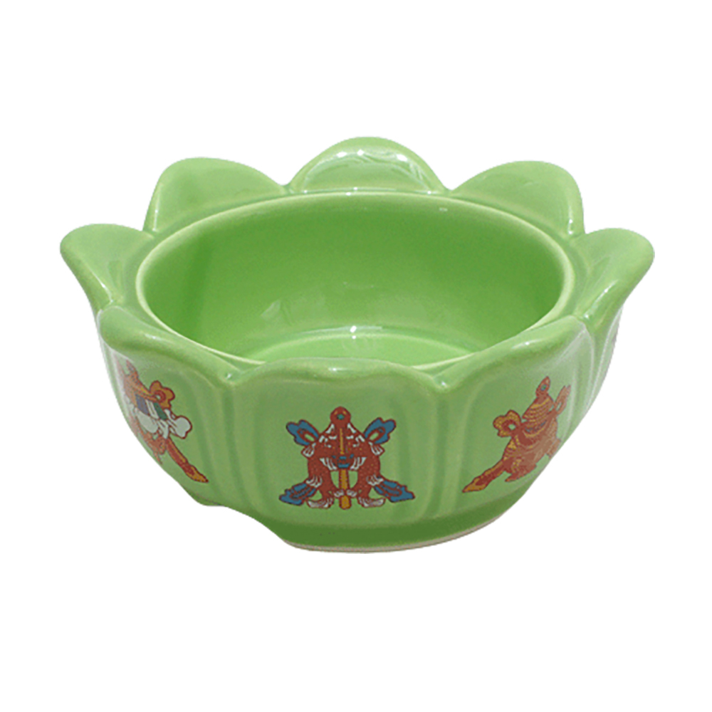 八吉祥綠蓮花瓷座{正財 家運美滿)【十方】122416