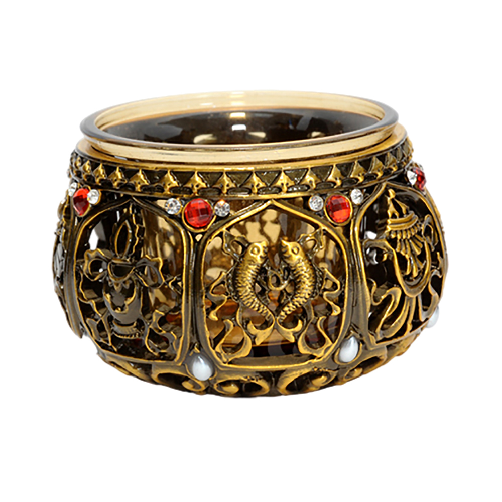 八吉祥古銅玻璃燭臺【十方】128479