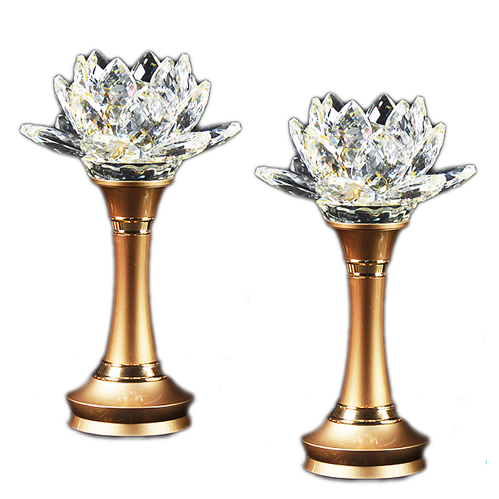 LED七彩水晶蓮花燈13公分1對【十方】154418