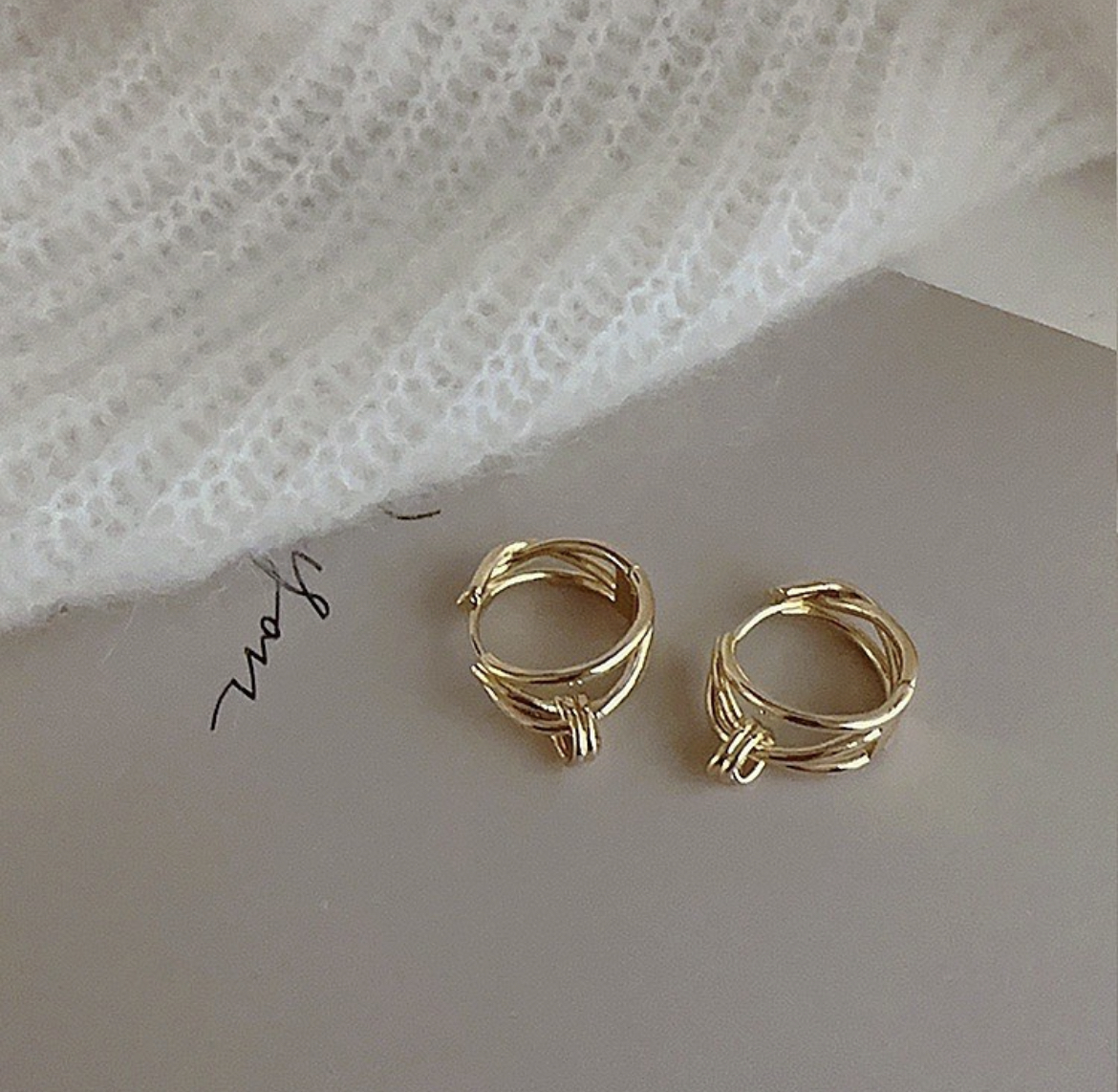 霧柔金銀 扭結雙層耳扣釘圈