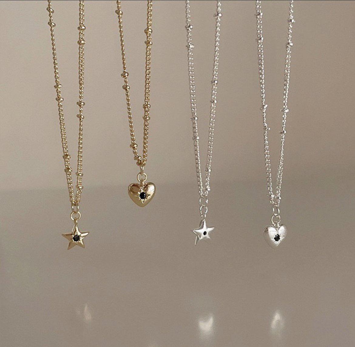 時髦黑金銀 小愛心星星項鍊系列