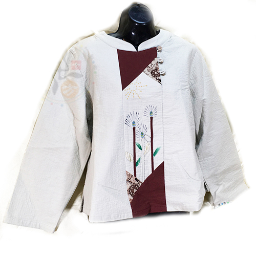 拼布米白色上衣(秋冬){特價出清}【十方】145617