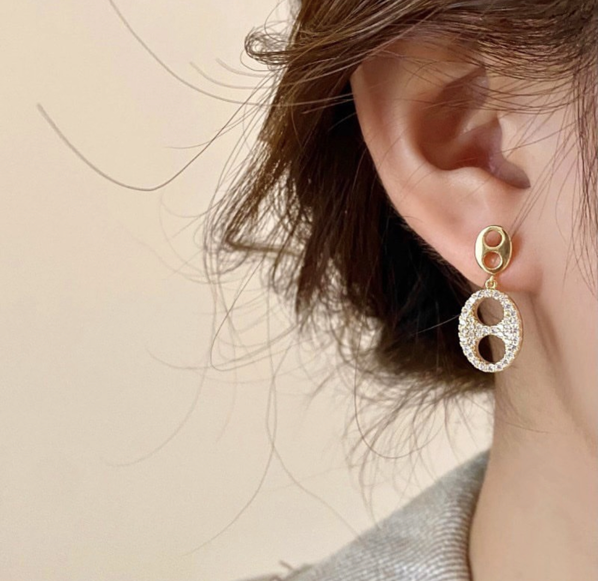 高級豬鼻 雙金鑽雙墜