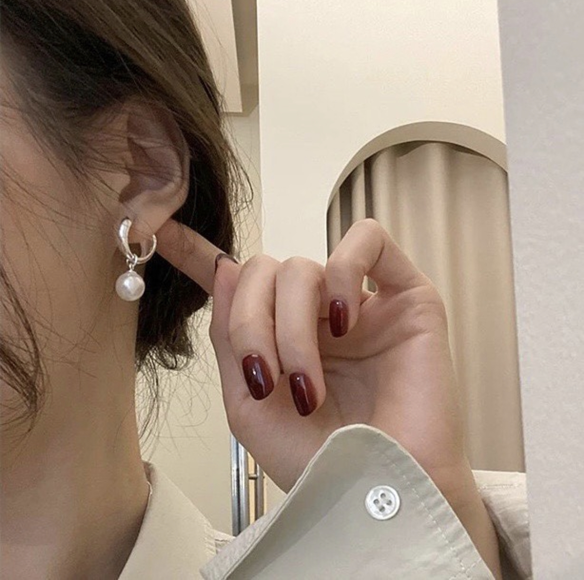 鏤空銀圈珍珠墜