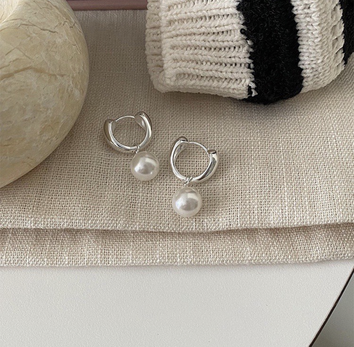 鏤空銀圈珍珠墜