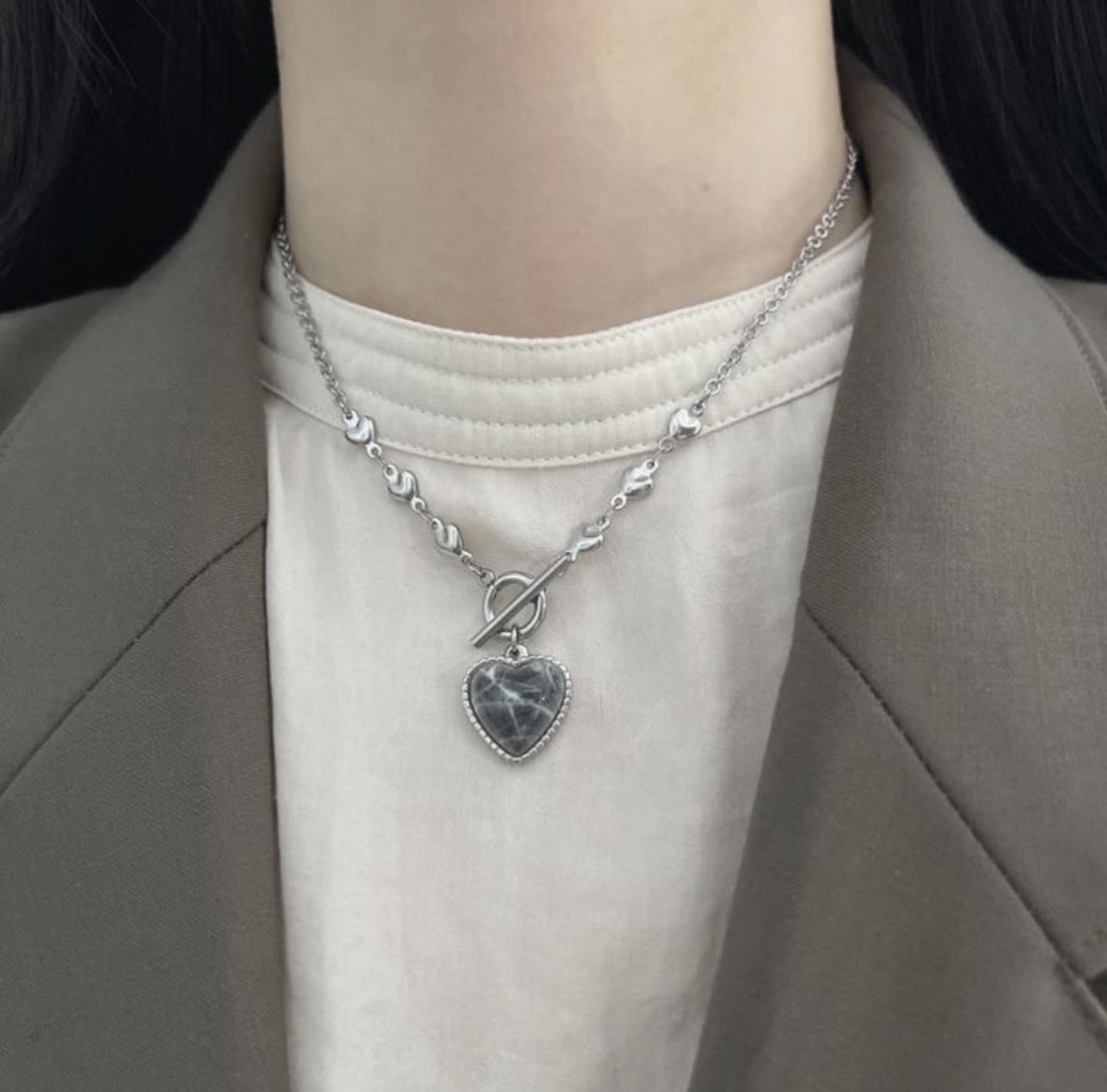 Marble Heart Toggle Necklace
