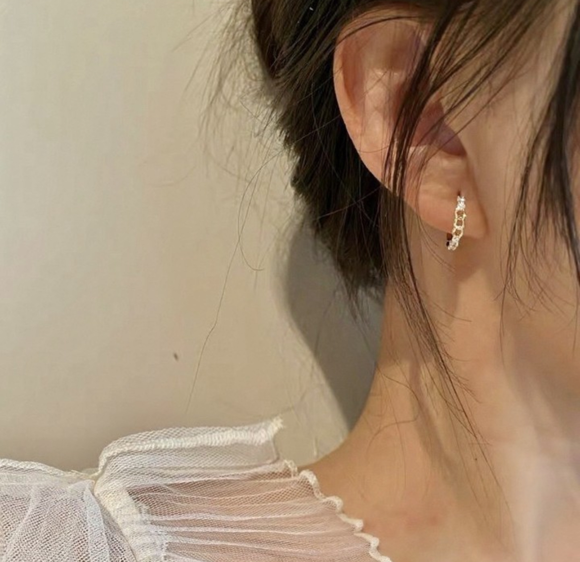 神仙低奢金鑽 鏤空金鍊耳扣釘/現貨1