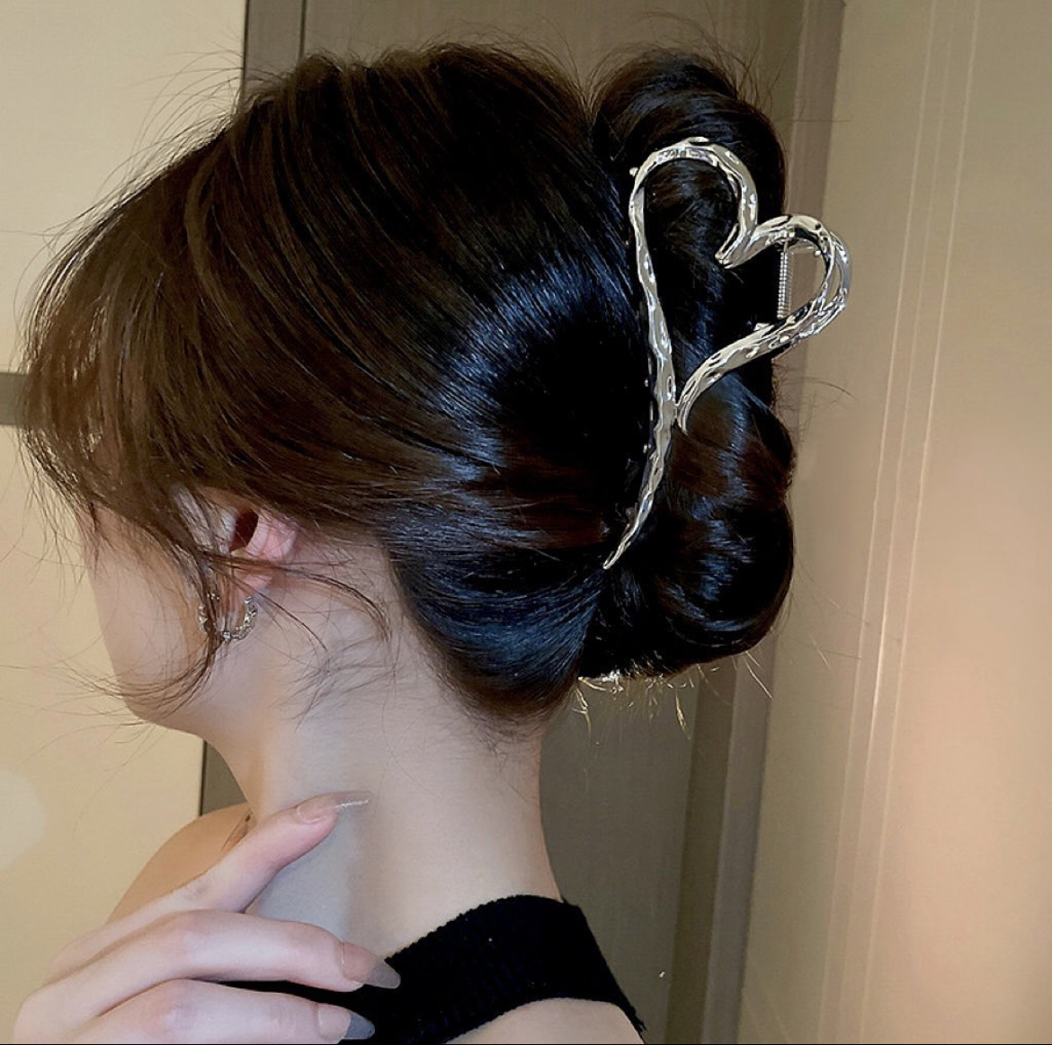 高級溶金銀 愛心金屬大髮夾