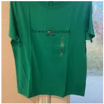 [S] TOMMY HILFIGER WOMEN'S LETTERING LOGO EMBROIDERED SHORT SLEEVE T-SHIRT,GREEN, 76J3260-311 (STH527)