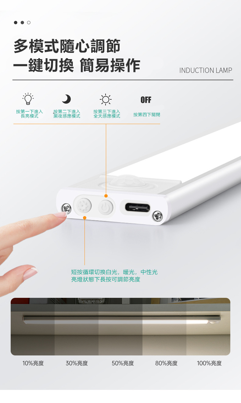 夜晚守護幫手感應燈條操作模式