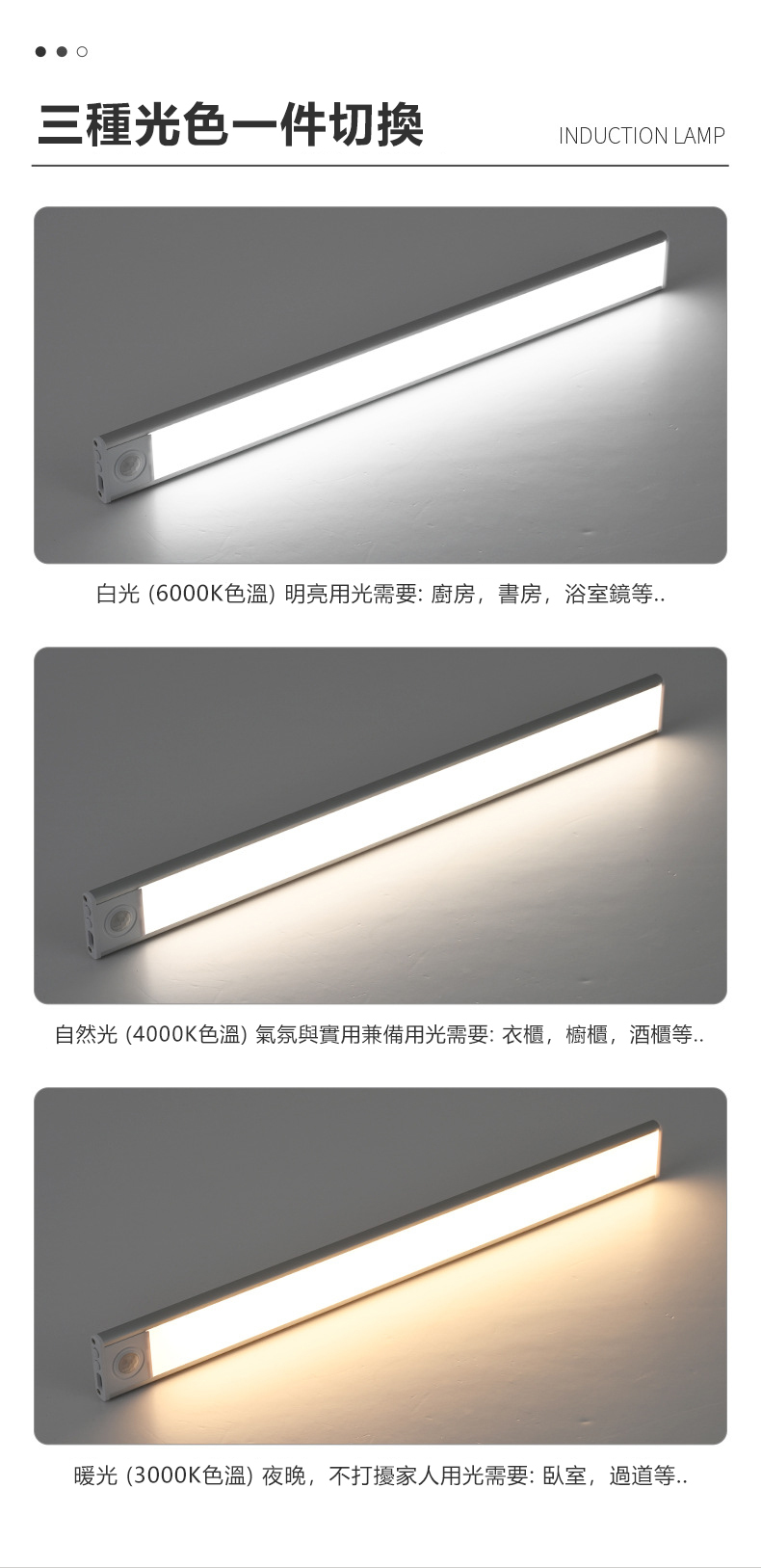 夜晚守護幫手感應燈條三種色溫