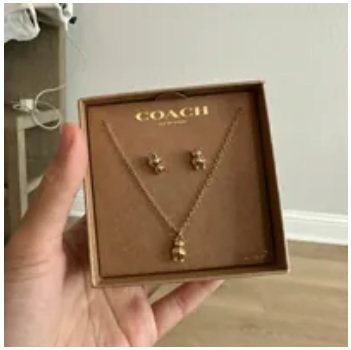 [S] COACH CO296 BEAR AERRING NECKLACE SET,GOLD, 889295570333 (SCO560)