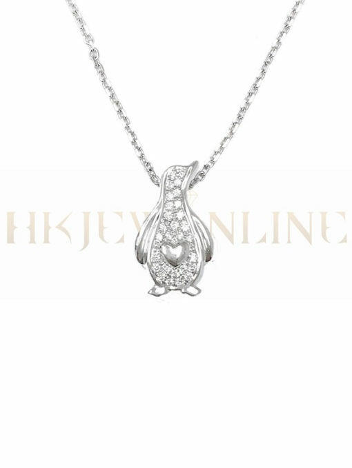 18K White Gold Penguin Diamond Pendant (Chain Included)