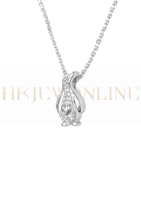 18K White Gold Penguin Diamond Pendant (Chain Included)