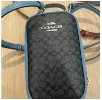 [S] COACH CF368 MICRO SIGNATURE EVA PHONE CROSSBODY,SV/GRAPHITE/LIGHT MIST, 196395079612 (SCO571)