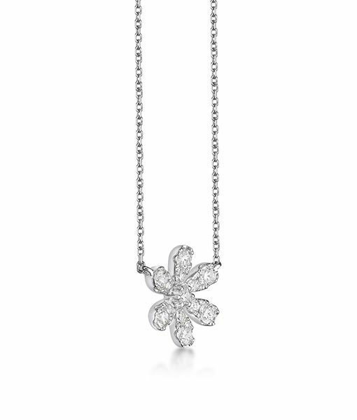 18K White Gold Flower Diamond Necklace