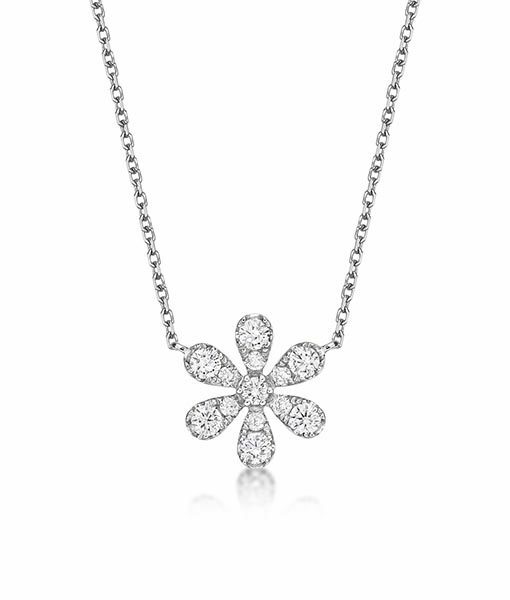 18K White Gold Flower Diamond Necklace