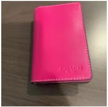 [S] COACH CJ728 ID CARD WALLET LTH,FUCHSIA, 196395082353 (SCO574)