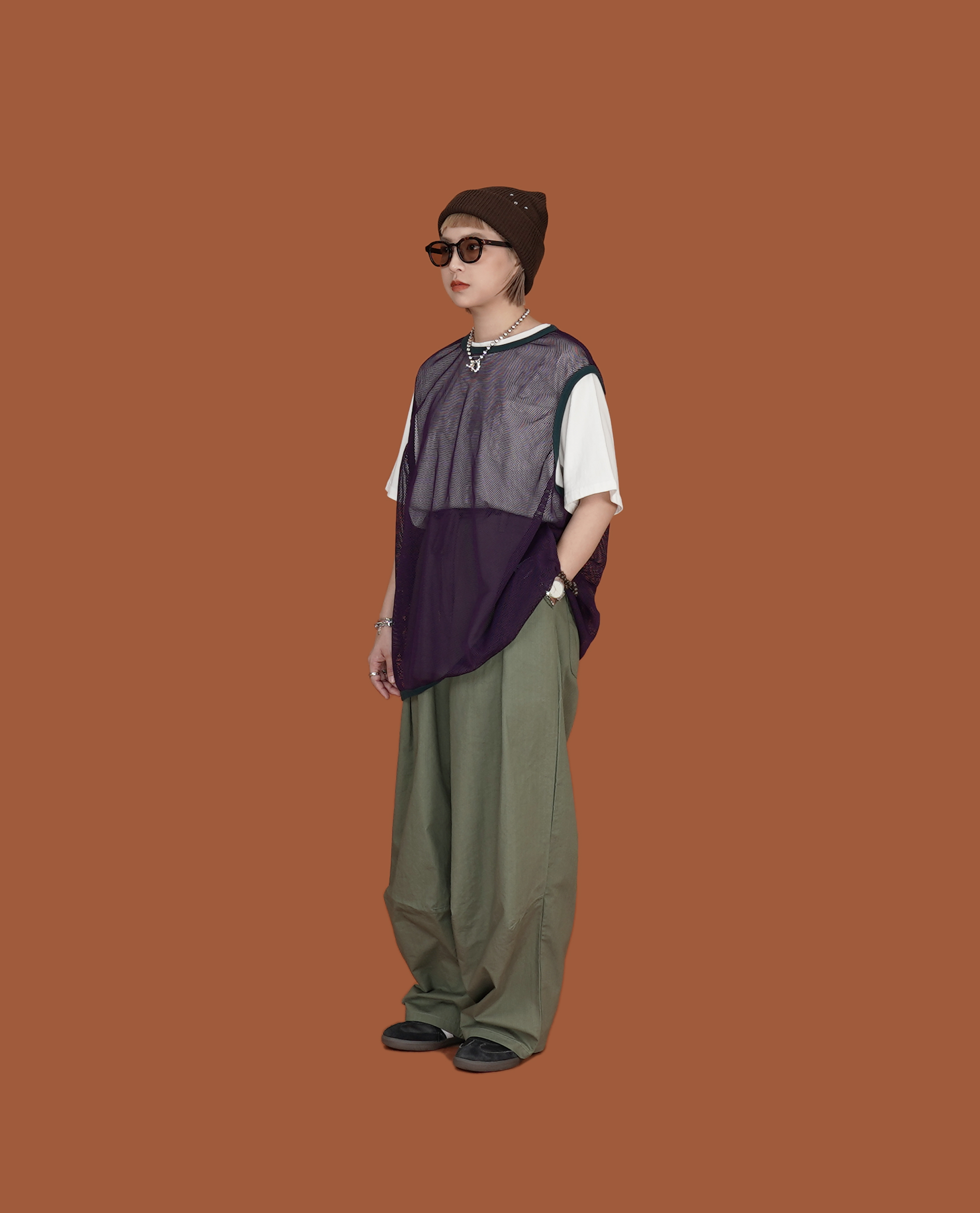 O.POism 歐波医生十字布花洞洞背心