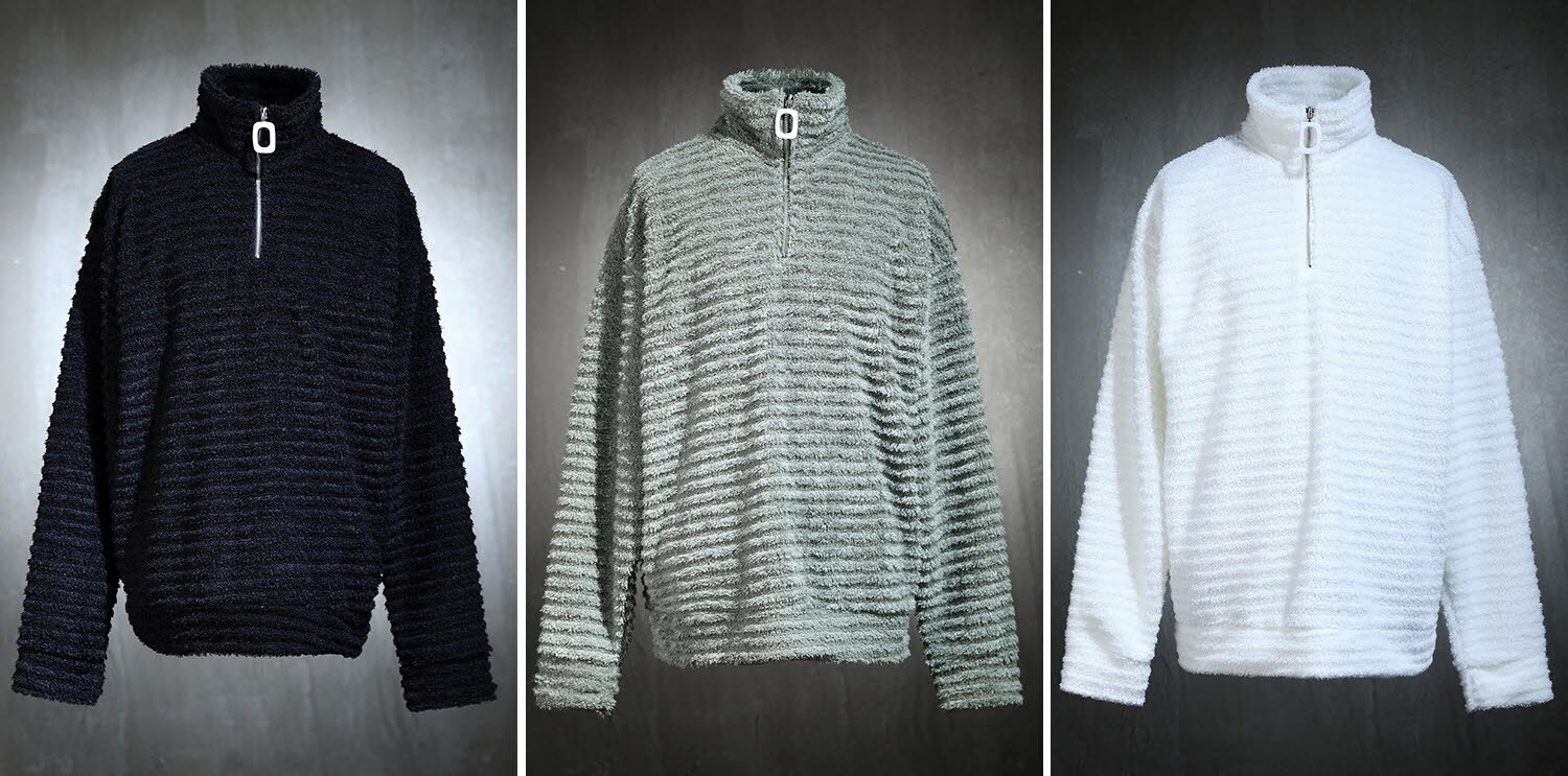 條紋圈圈紗高領無扣長袖T恤