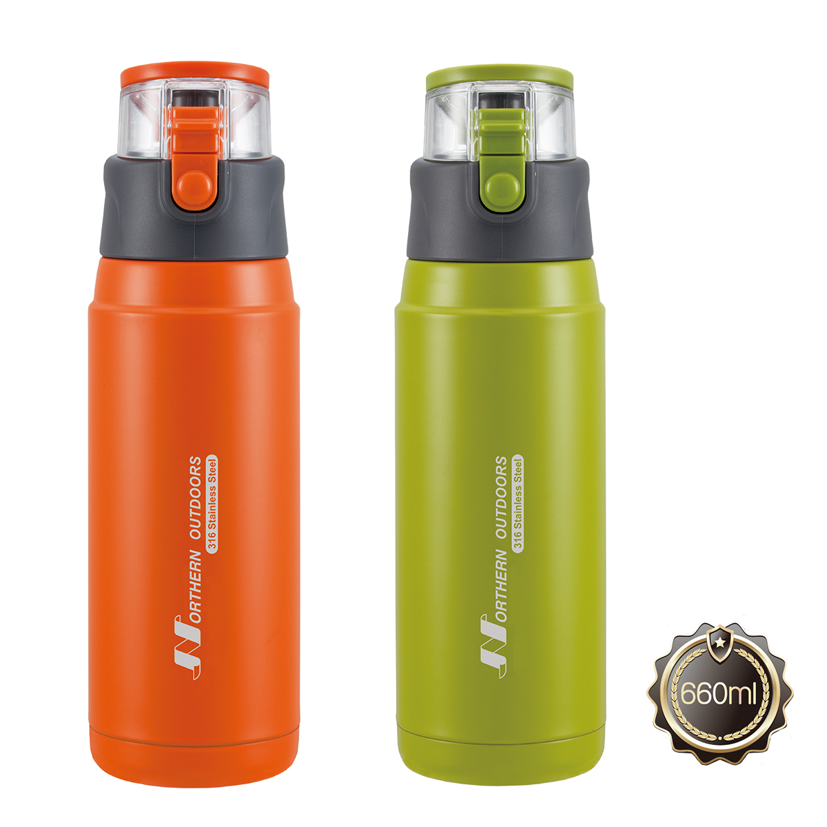 TBS-660 316不銹鋼運動保溫瓶-橘/綠色｜保冷瓶｜真空保溫瓶