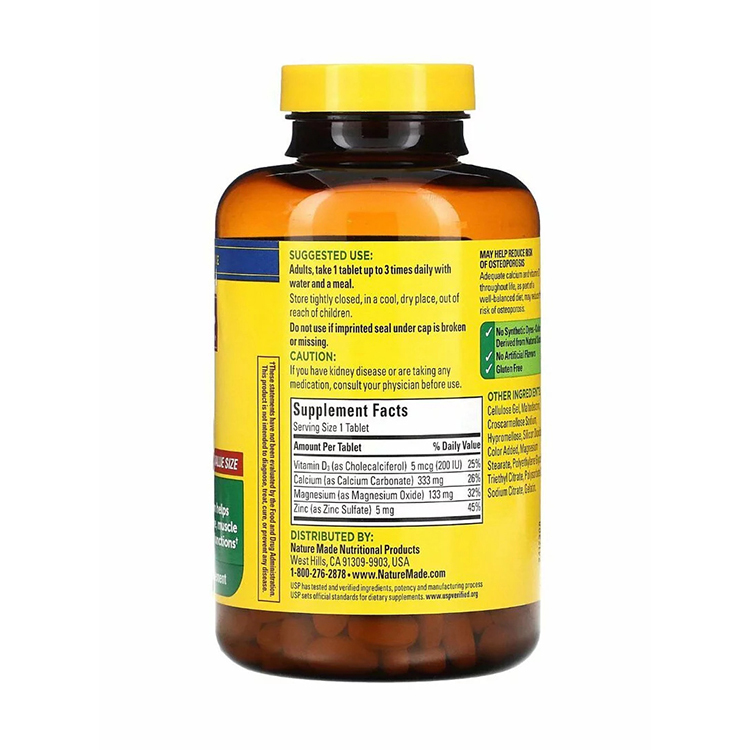 Nature Made, Calcium Magnesium Zinc with D3, 300 Tablets