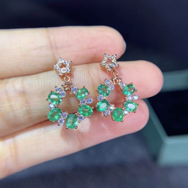 (11.22S)純天然哥倫比亞祖母綠 耳釘