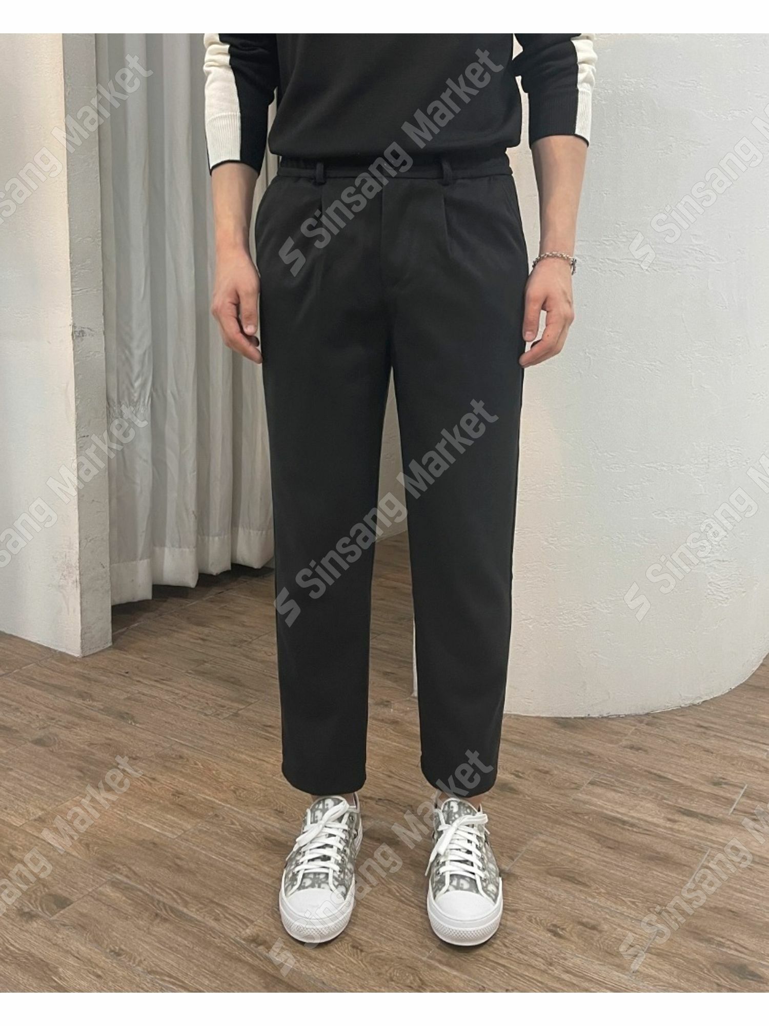 側邊鬆緊帶毛織9分西裝褲