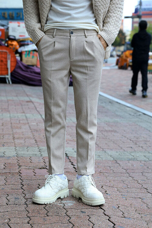 側邊鬆緊帶毛織9分西裝褲