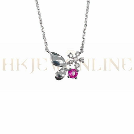 18K White Gold / Rose Gold Ruby Diamond Necklace