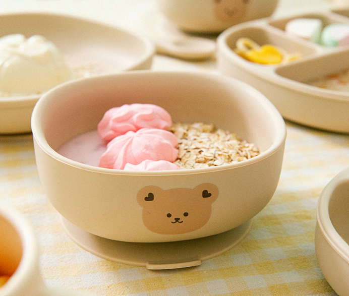 Dot to Dot 開心熊仔矽膠餐具系列-吸盤飯碗