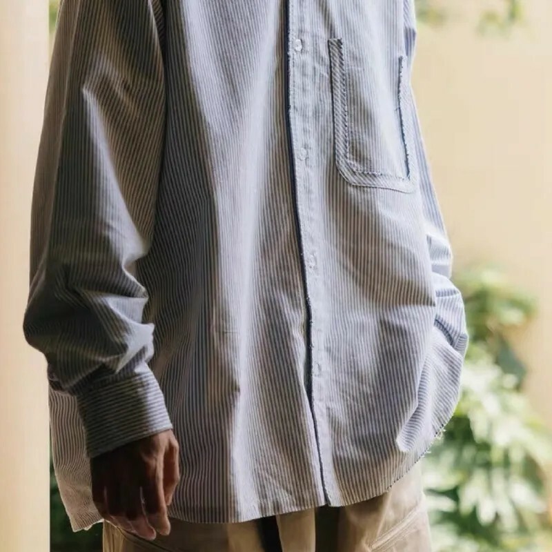 【現貨】BOHRHOO Vintage Oxford Shirts 長袖 襯衫 破壞 條紋牛津 口袋 二色