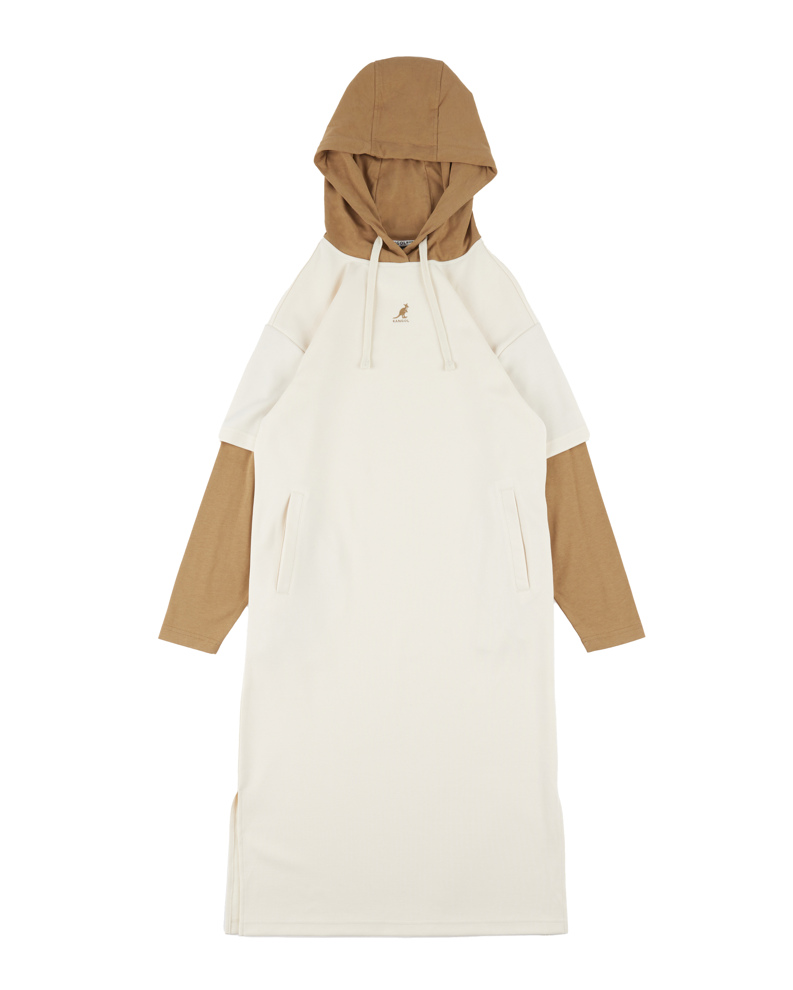 KANGOL 洋裝 奶茶/黑灰 刺繡 假兩件 連身 長版T 女 63521584-