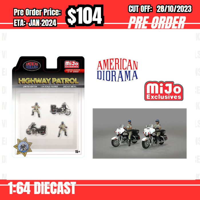 PO-$104 * American Diorama *1:64 Figure Set - Highway Patrol Police Motorcycles [OD20/10]