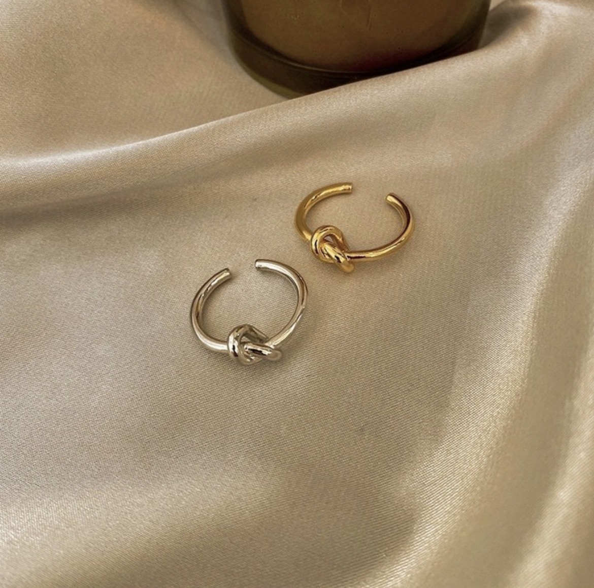 金銀扭結無鑽 開口戒