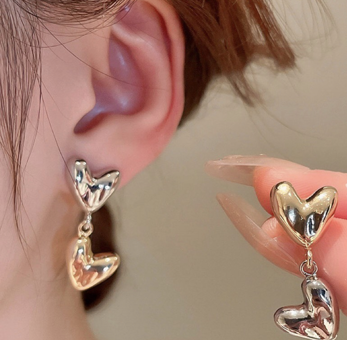 金銀小桃心 撞色時髦小墜