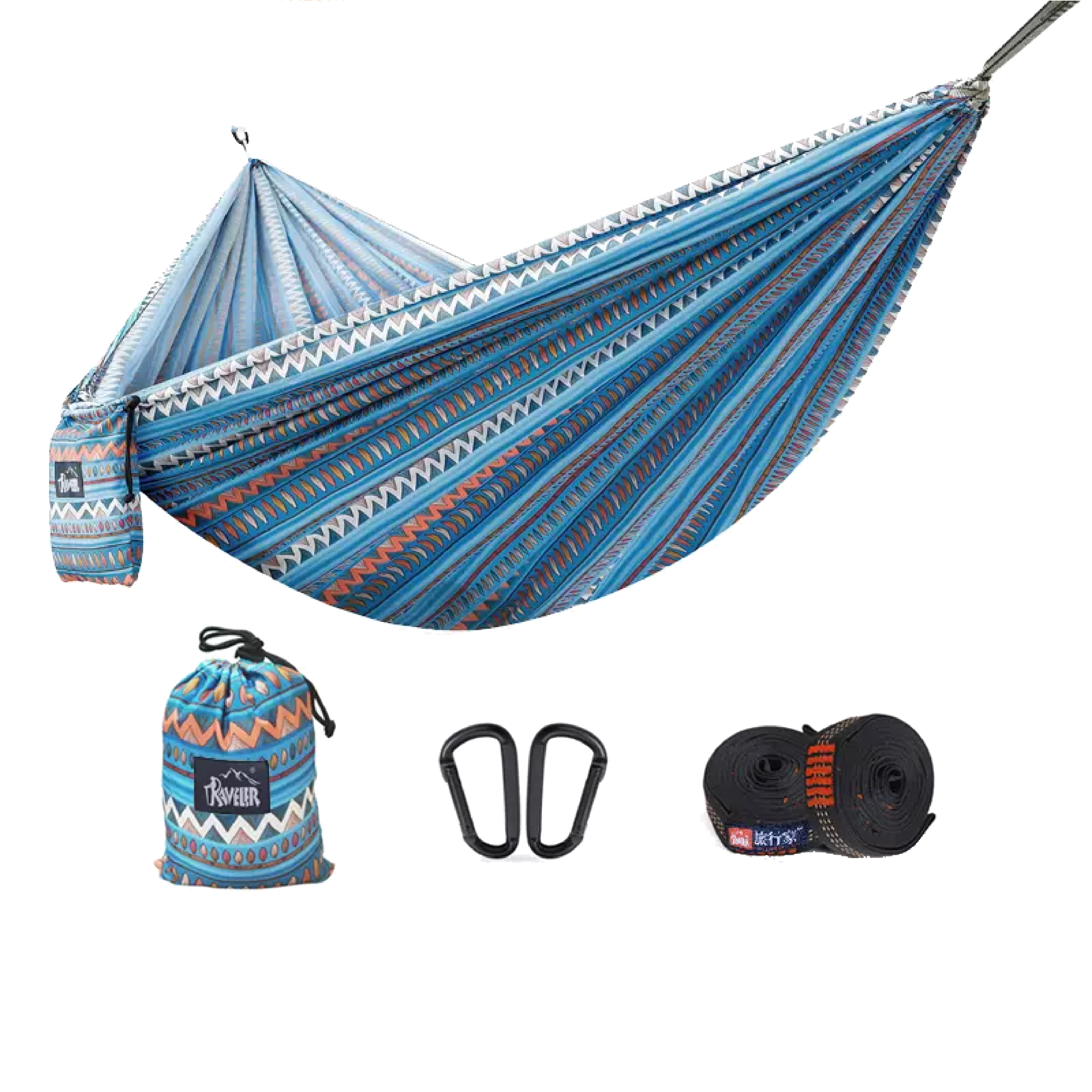 波西米亞風輕量布吊床 (藍、黃) 戶外/室內/宿舍/寢室/吊床/野營/露營 65CBZ140