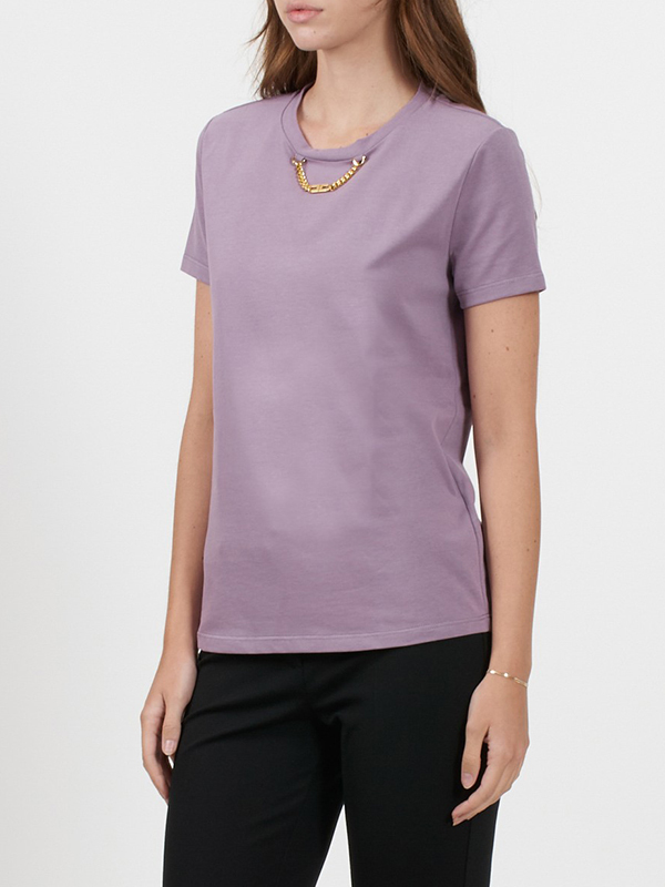 領口金鍊短袖T(紫)