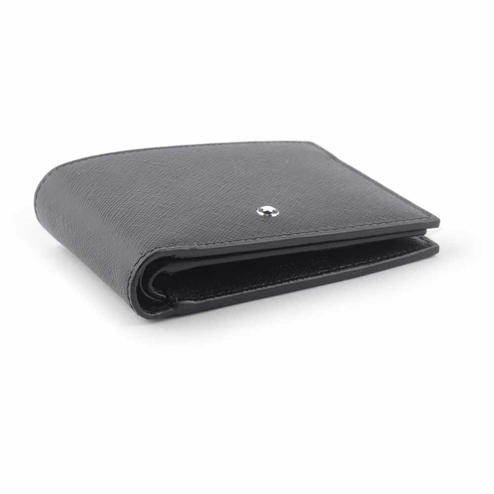 【MONTBLANC 萬寶龍】匠心系列防刮牛皮 6+2透明卡層對開短夾(黑色) 130318