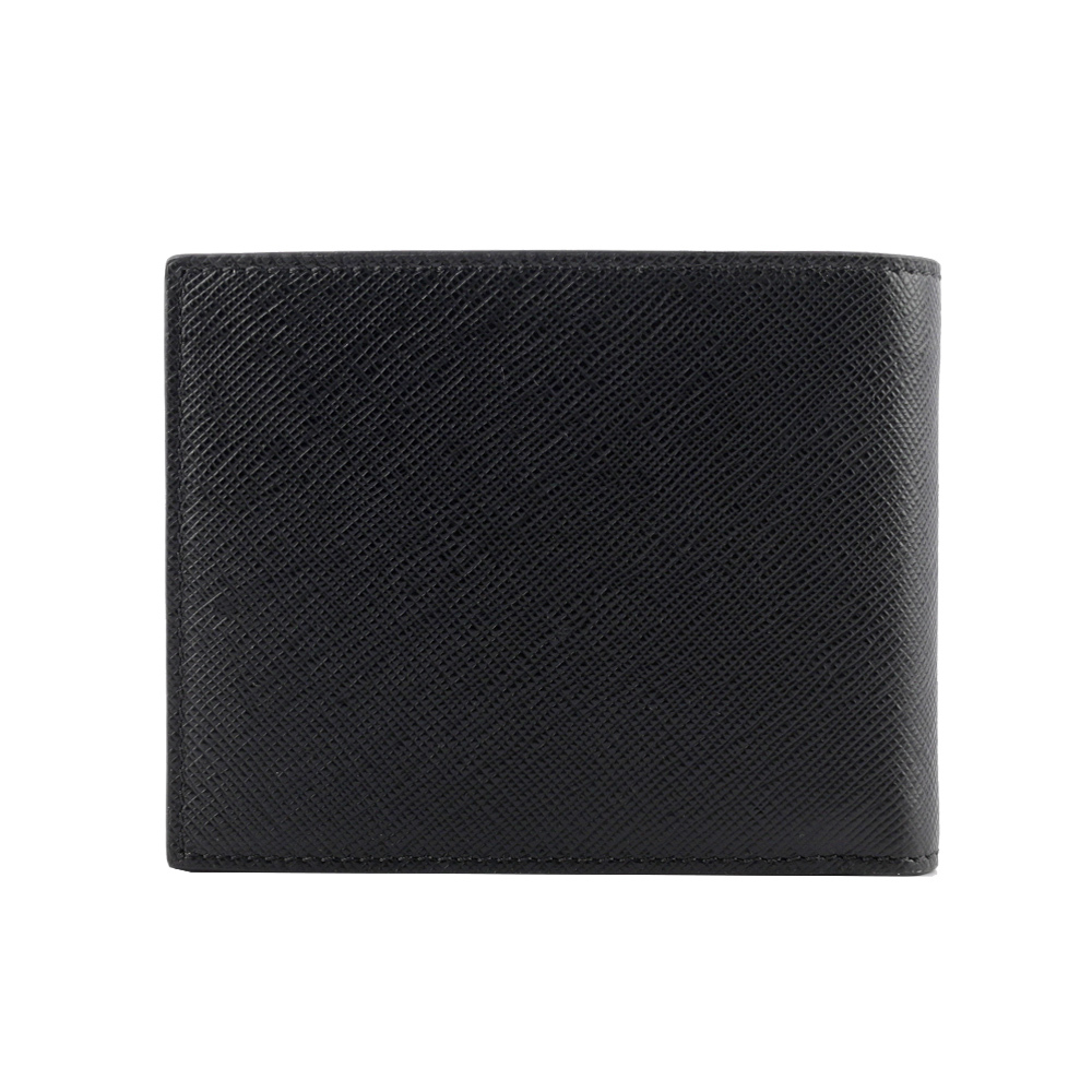 【MONTBLANC 萬寶龍】匠心系列防刮牛皮 6+2透明卡層對開短夾(黑色) 130318