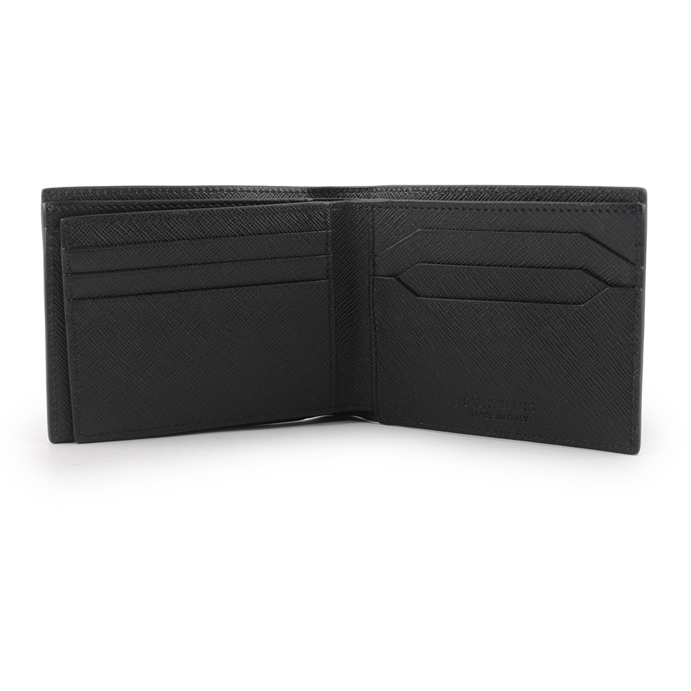 【MONTBLANC 萬寶龍】匠心系列防刮牛皮 6+2透明卡層對開短夾(黑色) 130318