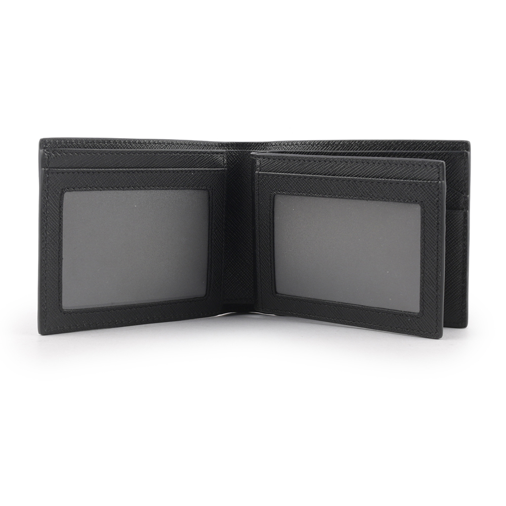 【MONTBLANC 萬寶龍】匠心系列防刮牛皮 6+2透明卡層對開短夾(黑色) 130318