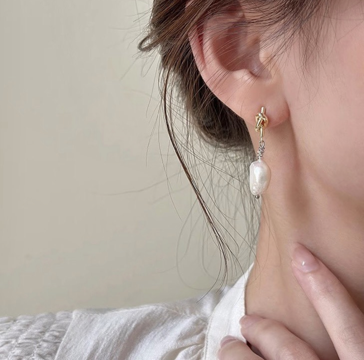 金扭結 溫柔銀箔珍珠小墜