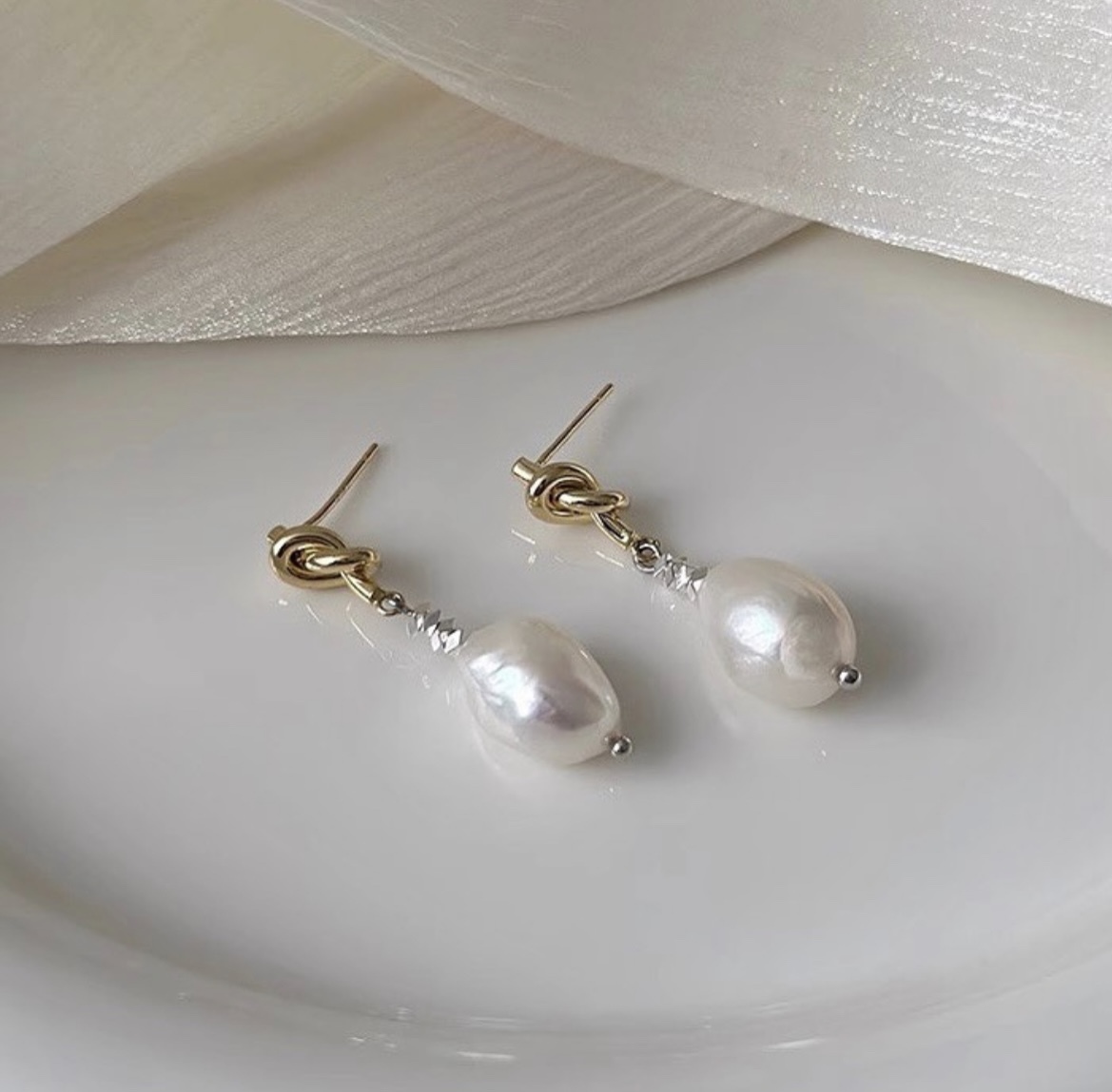 金扭結 溫柔銀箔珍珠小墜