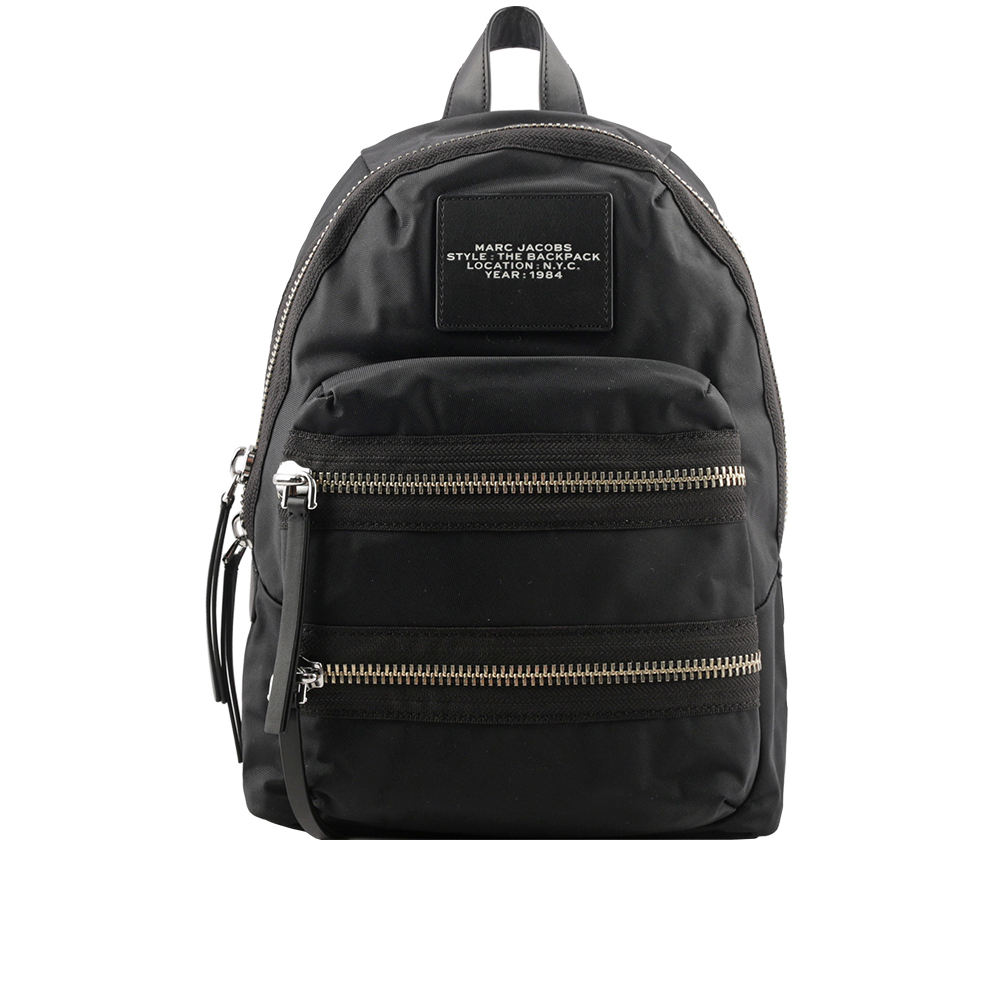【MARC JACOBS】The Biker 尼龍帆布三層拉鍊中款後背包(黑色) 2F3HBP029H02 001