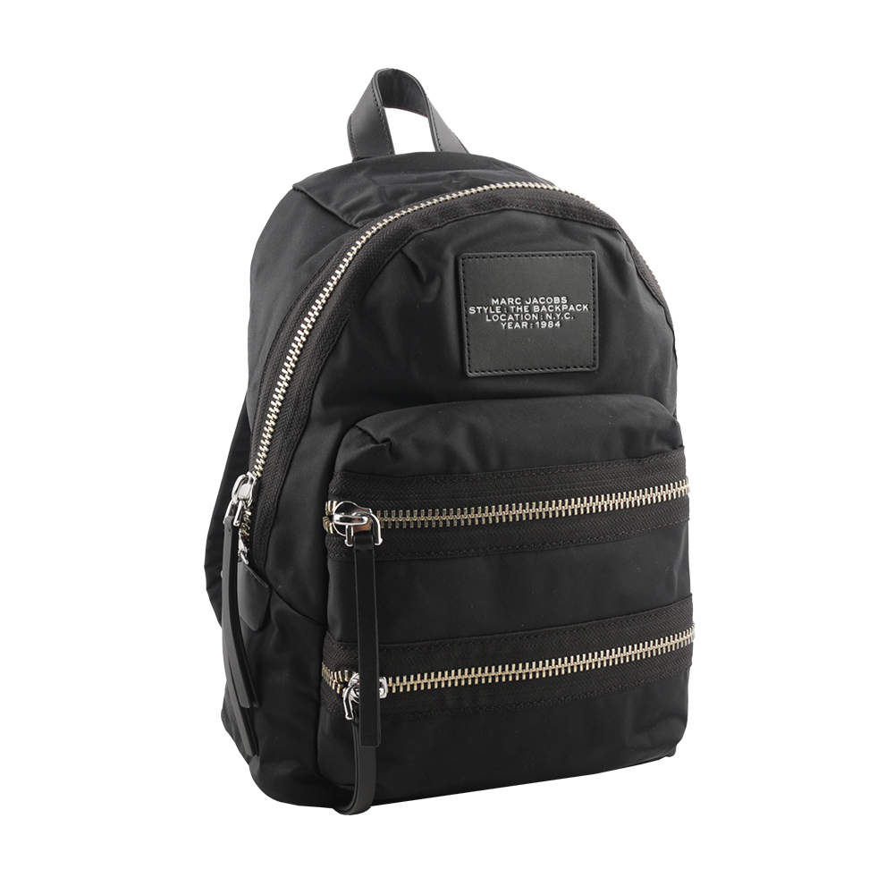 【MARC JACOBS】The Biker 尼龍帆布三層拉鍊中款後背包(黑色) 2F3HBP029H02 001
