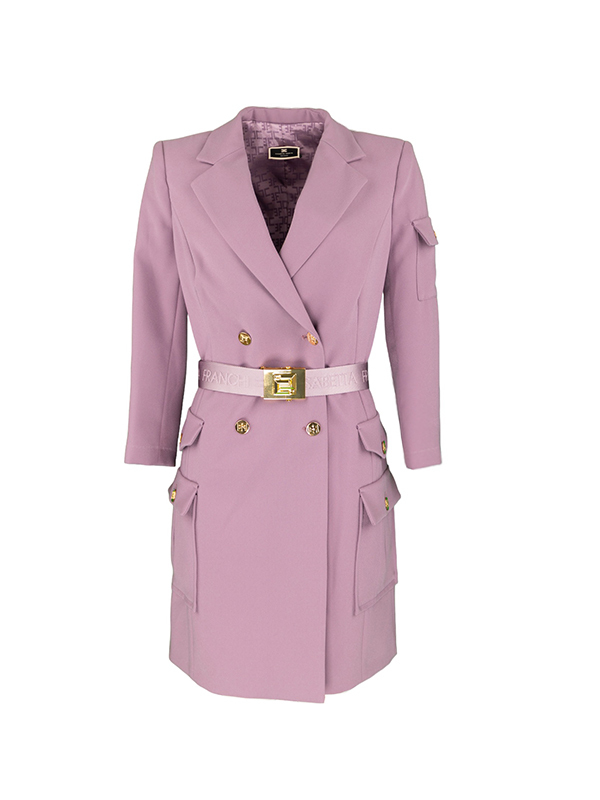 雙排釦附腰帶洋裝(紫)