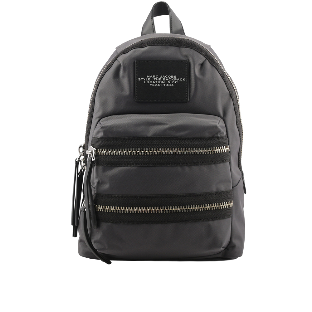 【MARC JACOBS】The Biker 尼龍帆布三層拉鍊中款後背包(影灰色) 2F3HBP029H02 061